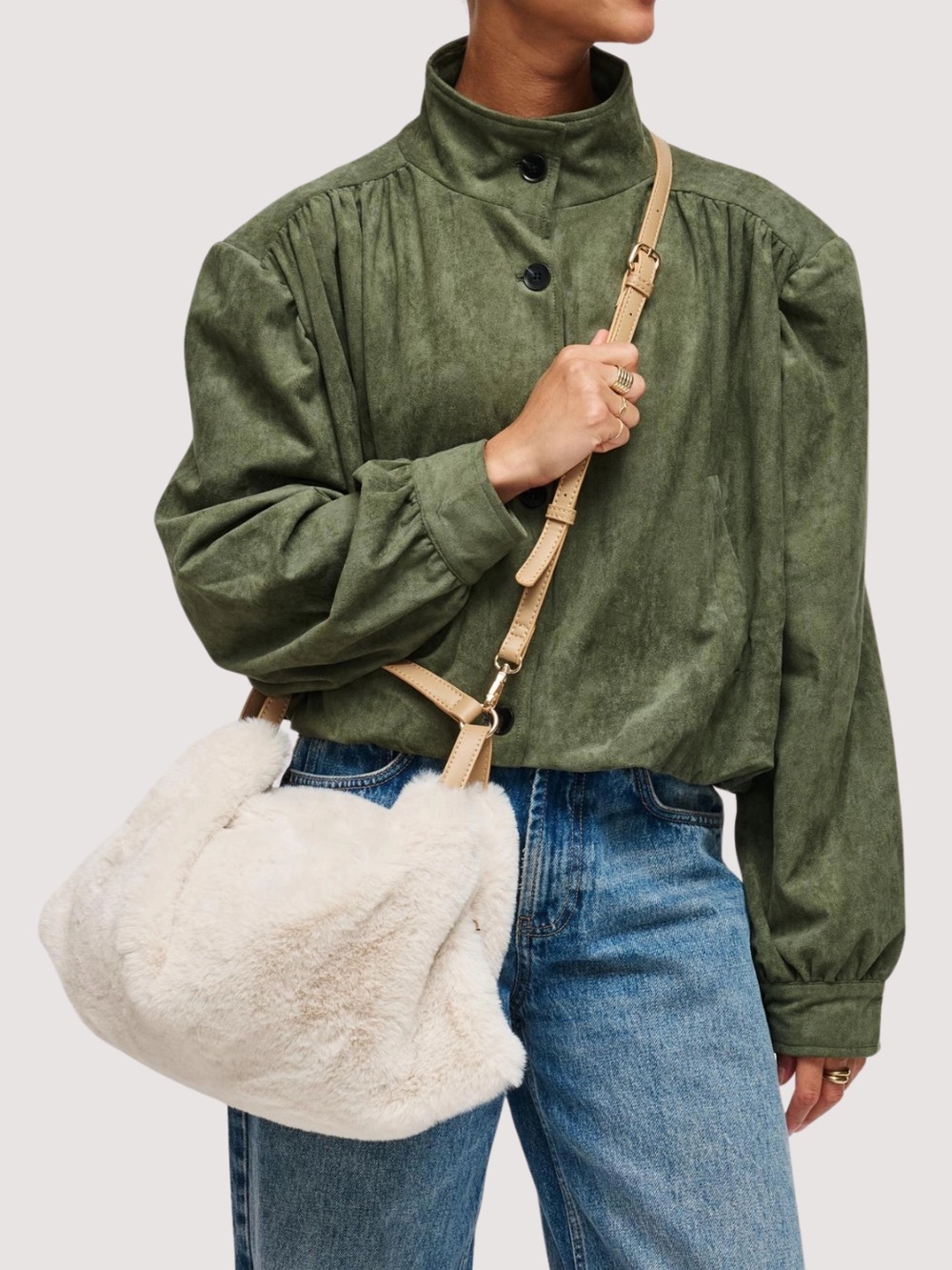 Plush Shearling Crossbody Bag in Cream
